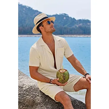 COOFANDY Men's Summer 2 Piece Casual Shirt and Shorts Set