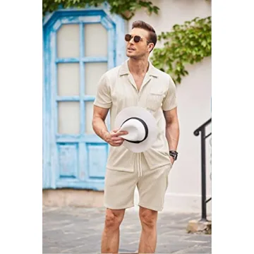 COOFANDY Men's Summer 2 Piece Casual Shirt and Shorts Set