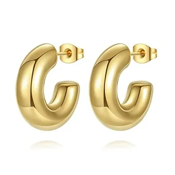 YeGieonr Chunky Gold Hoop Earrings for Women, Lightweight Stainless Steel Thick Hollow Open Hoops wi...
