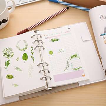 36 Sheets Stickers Set, Green Leaves Foliage Planner Stickers Set Decorative Sticker Collection for Scrapbooking, Calendars, Arts, Kids DIY Crafts, Album, Bullet Journals (Plant Theme)