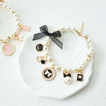 Pink Medium Dog Pearl Collars Pet Pearl Dog Princess Bow Necklace Cute Collar Puppy Accessories Cat ...