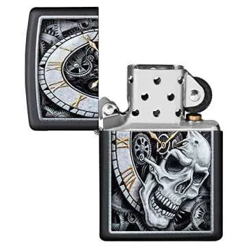 Zippo Skull Clock Design Black Matte Pocket Lighter
