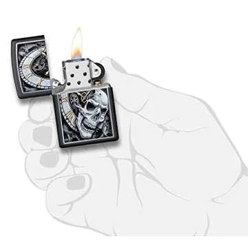 Zippo Skull Clock Design Black Matte Pocket Lighter