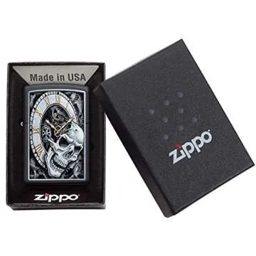 Zippo Skull Clock Design Black Matte Pocket Lighter
