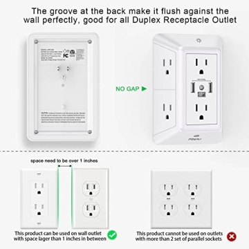 POWRUI 6 Outlet Surge Protector with USB C and Night Light