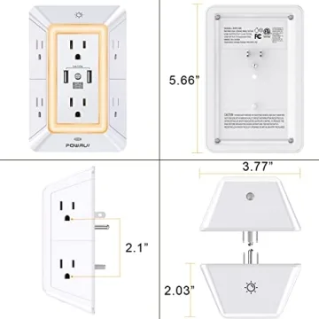 POWRUI 6 Outlet Surge Protector with USB C and Night Light