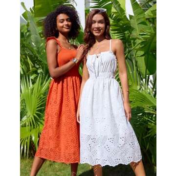 GRACE KARIN Women's 2025 Summer Sleeveless Eyelet Dress Casual Knot Front A Line Sundress Elegant Hollow Out Midi Outfit White M