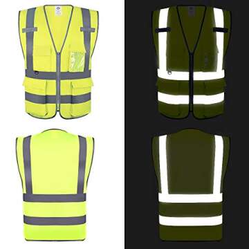 Dazonity High Visibility Safety Vest with Multi Pockets and Zipper, XL,Reflective Strips, Fit for Men & Women, Work, Construction,Cycling, Runnning, Surveyor, Volunteer (Yellow-XL)