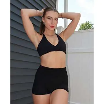 SUUKSESS Women 2 Piece Open Back Strappy Sports Bra Pack Twist Front V Neck Padded Workout Crops (#2 White & Black, M)