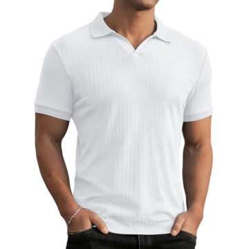 Askdeer Men's Muscle Polo Shirts V Neck Slim Fit Ribbed T Shirt Short Sleeve Golf Collar Shirt Knit ...