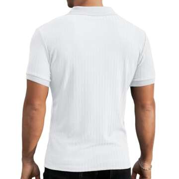 Askdeer Men's Muscle Polo Shirts V Neck Slim Fit Ribbed T Shirt Short Sleeve Golf Collar Shirt Knit Casual Tee White