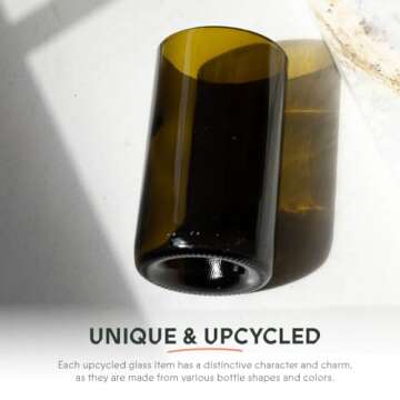 IWAS Upcycled Olive Drinking Glasses | 400 ML | 13.53 OZ | Set of 6 | Sustainable Water Glasses | En...