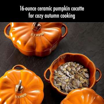 Staub Ceramic 2-pc 16-oz Petite Pumpkin Cocotte Set- Burnt Orange