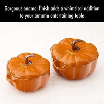 Staub Ceramic 2-pc 16-oz Petite Pumpkin Cocotte Set- Burnt Orange
