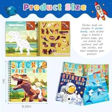 homicozy 3PCS Sticker Paint Books for Kids Ages 4-10,Dinosaur Astronaut Ocean Animals Designs Paint by Stickers,Sticker by Numbers,Party Birthday Gifts for Boys 4-10,Create 30 Pictures at a Time