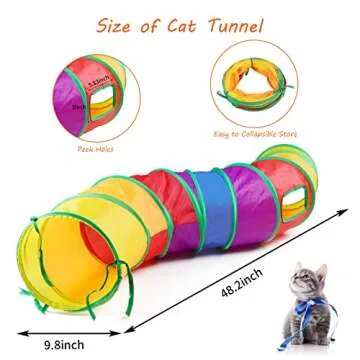 Oziral Cat Toys Set 32 PCS Kitten Toys Assortments Including 2 Way Rainbow Tunnel Cat Feather Teaser Wand Sisal Mice Bell Balls Crinkle Balls Interactive Cat Toys for Indoor Cats Kitten
