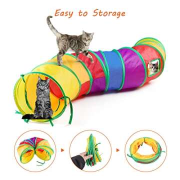 Oziral Cat Toys Set 32 PCS Kitten Toys Assortments Including 2 Way Rainbow Tunnel Cat Feather Teaser Wand Sisal Mice Bell Balls Crinkle Balls Interactive Cat Toys for Indoor Cats Kitten