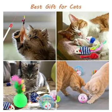 Oziral Cat Toys Set 32 PCS Kitten Toys Assortments Including 2 Way Rainbow Tunnel Cat Feather Teaser Wand Sisal Mice Bell Balls Crinkle Balls Interactive Cat Toys for Indoor Cats Kitten