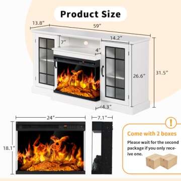 Breezestival 59" Fireplace TV Stand with 3-Side Glass Electric Fireplace for TVs up to 65", Rustic M...