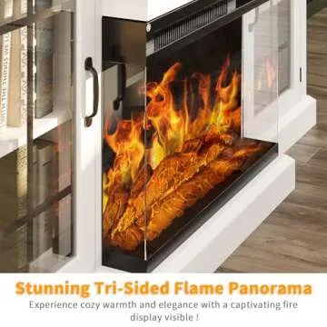 Breezestival 59" Fireplace TV Stand with 3-Side Glass Electric Fireplace for TVs up to 65", Rustic Media Entertainment Center with LED Lights for Living Room, White