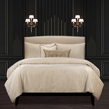 Overstock F Scott Fitzgerald Rhythm and Rhyme Cream Luxury Duvet Cover and Insert Set Queen 6 Piece
