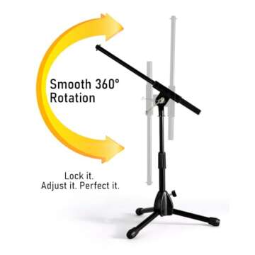Stage Rocker Foldable Tripod Low-Profile Mic Boom Stand - Height Extending from 9.6'' to 16.9'', w/A...
