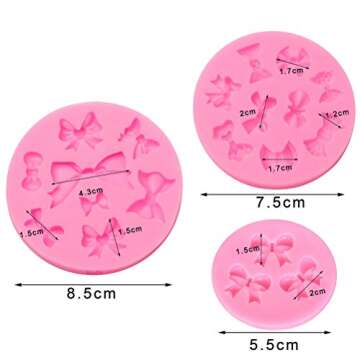 3 Pack Bows Silicone Mould, Bow Fondant Sugar Mould Craft Molds for Birthday Wedding Party DIY Cake Decorating Mold