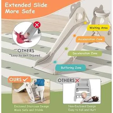 BIERUM Toddler Slide, 3 in 1 Indoor Foldable Kids Slide for Toddlers Age 1-2, Carrot Theme Freestanding Slide, Baby Play Slide, Indoor and Outdoor Playground, Baby Playset with Basketball Hoop White