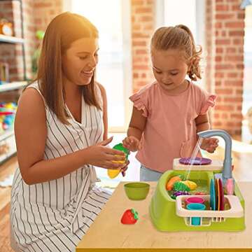 Play Kitchen Sink Toys Set with Running Water for Toddlers, Electric Toddler Kitchen Dishwasher Playing Toy, Pretend Role Toys with Automatic Water Cycle System for Kids Boys Girls