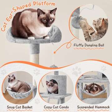 Yaheetech 63.5in Multi-Level Cat Tree Tower Condo with Scratching Posts, Platform & Hammock, Cat Activity Center Play Furniture for Kittens, Cats, and Pets