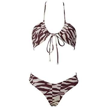 RUUHEE Women String Brazilian Bikini Set Wrap Push Up Halter Neck 2 Piece Thong Sexy Swimsuits(Small,Zebra Print)