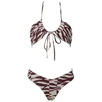 RUUHEE Women String Brazilian Bikini Set Wrap Push Up Halter Neck 2 Piece Thong Sexy Swimsuits(Small,Zebra Print)