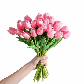 SITUMEIZI 15pcs Rose Red Artificial Tulips for Home Decor