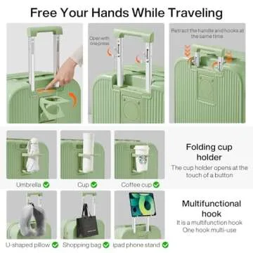 mixi Carry On Luggage with Cup Phone Holder Hard Shell Rolling Travel Suitcases with Spinner Wheels,20 Inch Avocado Green