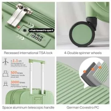 mixi Carry On Luggage with Cup Phone Holder Hard Shell Rolling Travel Suitcases with Spinner Wheels,20 Inch Avocado Green