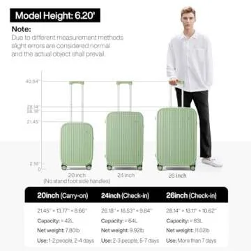 mixi Carry On Luggage with Cup Phone Holder Hard Shell Rolling Travel Suitcases with Spinner Wheels,20 Inch Avocado Green