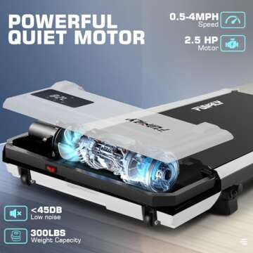 Under Desk Treadmill, Walking Pad Treadmill for Home Office, 2.5 HP Portable Walking Treadmill 300 l...
