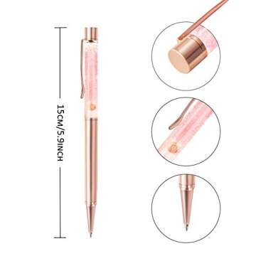 ZZTX 3 Pcs Rose Gold Ballpoint Pens Metal Pen Bling Dynamic Liquid Shell and Caviar Pen With Refills...