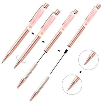 ZZTX 3 Pcs Rose Gold Ballpoint Pens Metal Pen Bling Dynamic Liquid Shell and Caviar Pen With Refills Black Ink Office Supplies Gift Pens For Christmas Wedding Birthday