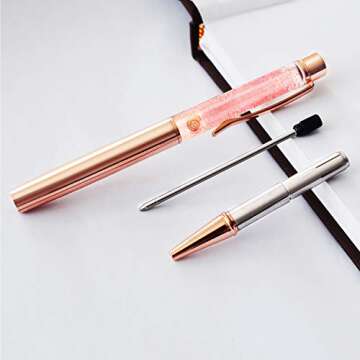 ZZTX 3 Pcs Rose Gold Ballpoint Pens Metal Pen Bling Dynamic Liquid Shell and Caviar Pen With Refills Black Ink Office Supplies Gift Pens For Christmas Wedding Birthday