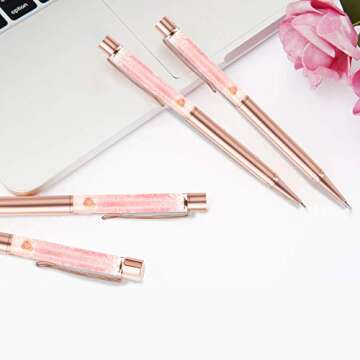 ZZTX 3 Pcs Rose Gold Ballpoint Pens Metal Pen Bling Dynamic Liquid Shell and Caviar Pen With Refills Black Ink Office Supplies Gift Pens For Christmas Wedding Birthday