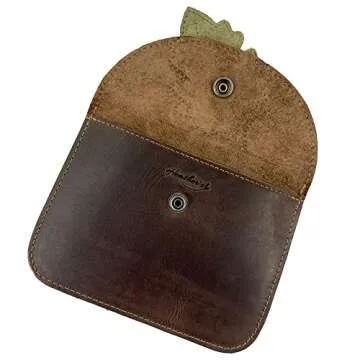 Heather's, Leaf Card Wallet Pouch Handmade from Full Grain Leather, Soft Coin & Cash Organizer, Cable Holder, Phone & Accessories Case - Bourbon Brown