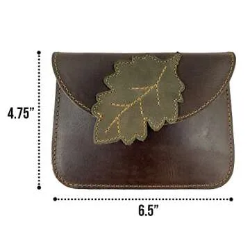 Heather's, Leaf Card Wallet Pouch Handmade from Full Grain Leather, Soft Coin & Cash Organizer, Cable Holder, Phone & Accessories Case - Bourbon Brown