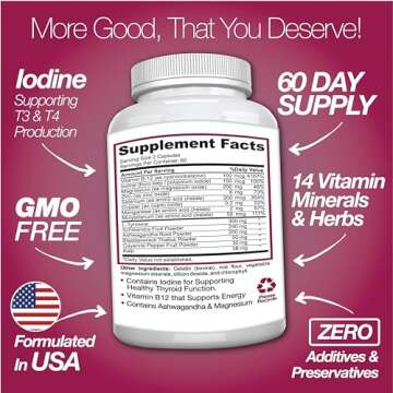 Saint Mingiano Thyroid Support Supplement with Iodine |120 Capsules to Help Body Mass & Improve Energy, Cardiovascular, Energy & Focus Formula | 14 Natural Vitamins