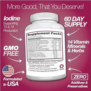 Saint Mingiano Thyroid Support Supplement with Iodine |120 Capsules to Help Body Mass & Improve Energy, Cardiovascular, Energy & Focus Formula | 14 Natural Vitamins