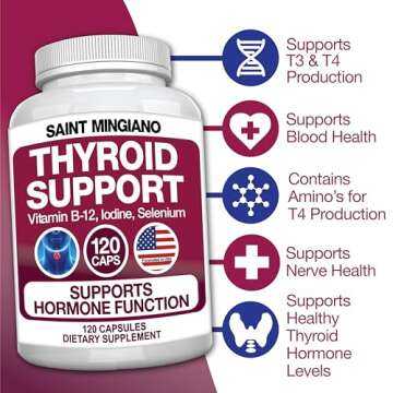 Saint Mingiano Thyroid Support Supplement with Iodine |120 Capsules to Help Body Mass & Improve Energy, Cardiovascular, Energy & Focus Formula | 14 Natural Vitamins