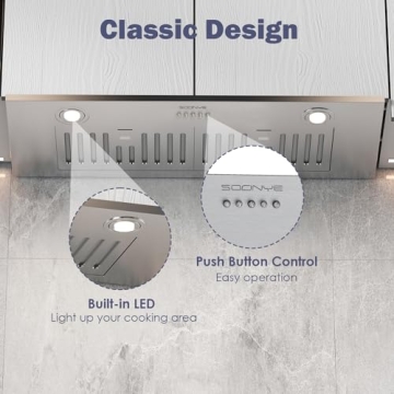 SOONYE 30 inch Range Hood 600 CFM with Push Control