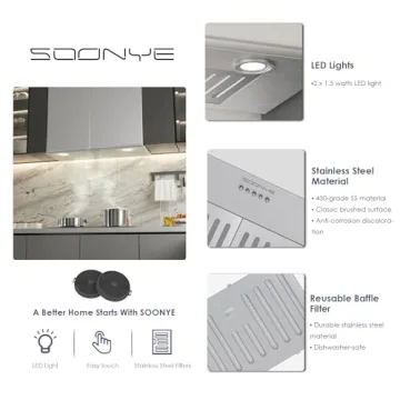 SOONYE 30 inch Range Hood 600 CFM with Push Control