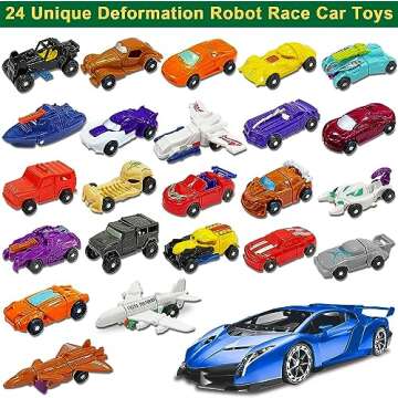 AMENON 24 Pcs Transform Car Robot Toys Christmas Advent Calendar 2024 for Kids Boys, 24 Days Countdown Calendar Large Car Automatic Deformation + 23 Vehicles Xmas Stocking Stuffers Gifts Party Favors