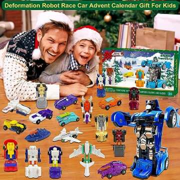 AMENON 24 Pcs Transform Car Robot Toys Christmas Advent Calendar 2024 for Kids Boys, 24 Days Countdown Calendar Large Car Automatic Deformation + 23 Vehicles Xmas Stocking Stuffers Gifts Party Favors